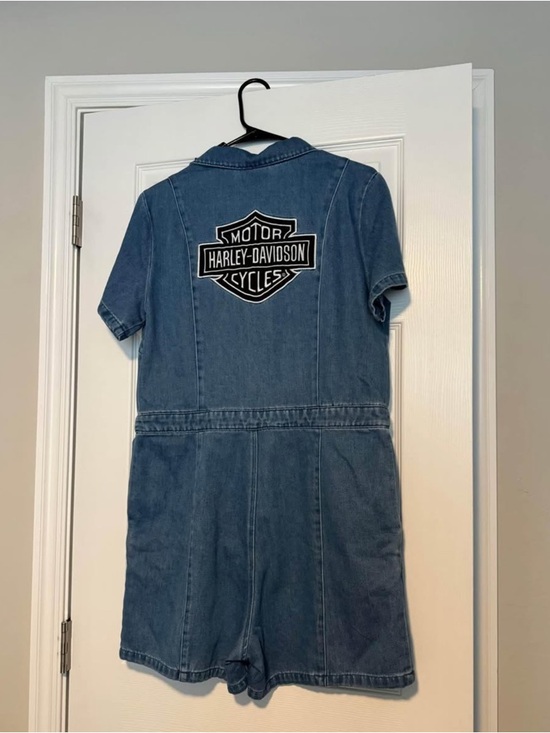 Harley-Davidson Pants - Harley-Davidson Blue Denim Short Romper with Back Emblem
